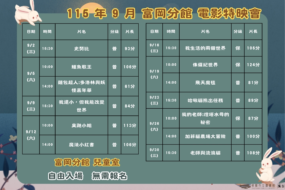 [楊梅電影]115年9月電影特映會-富岡分館