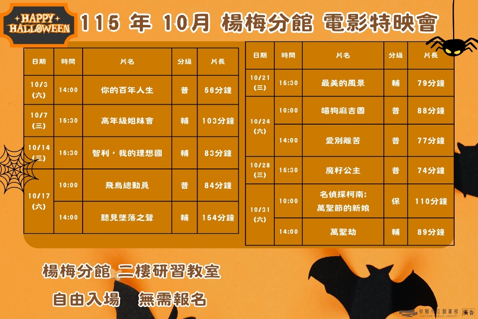 [楊梅電影]115年10月電影特映會-楊梅分館