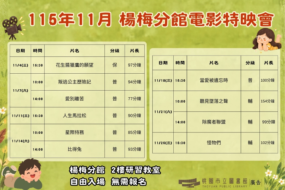 [楊梅電影]115年11月電影特映會-楊梅分館