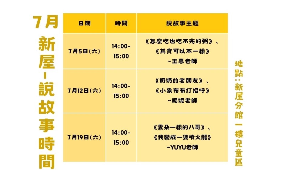 【新屋說故事】114年7月份說故事活動