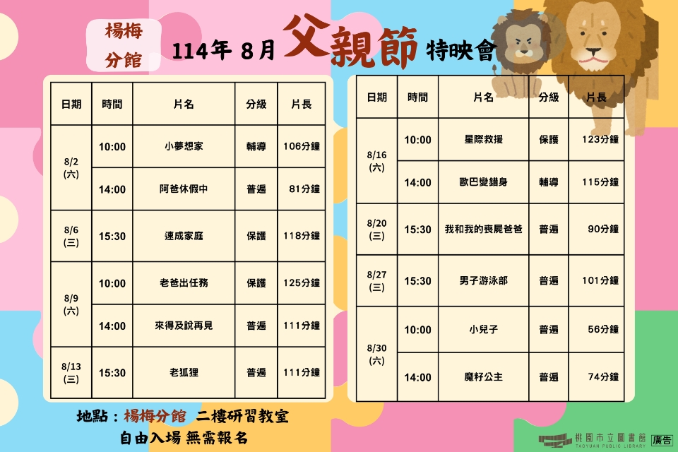 [楊梅電影]114年8月父親節特映會-楊梅分館