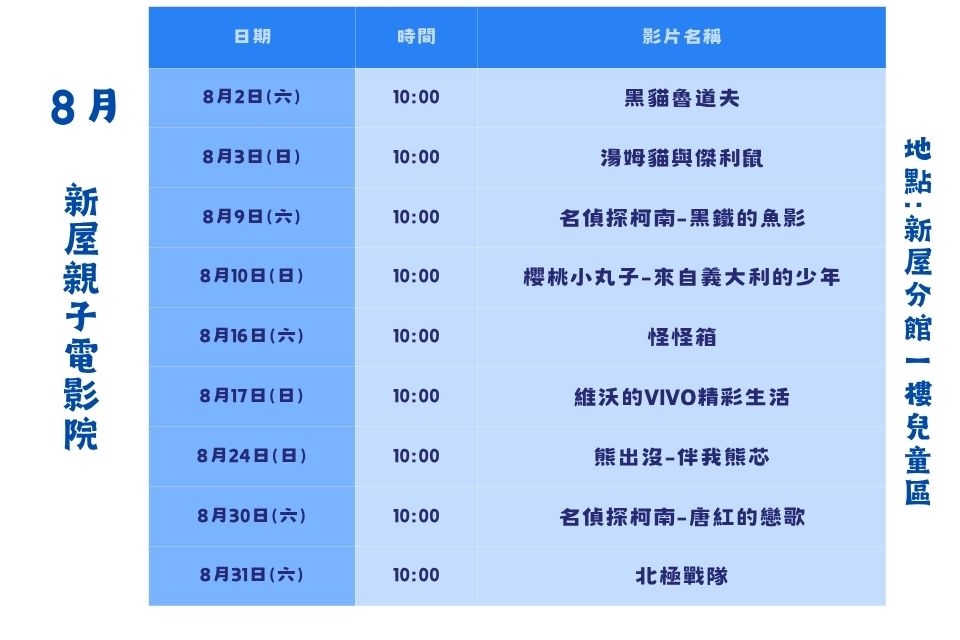 【新屋說故事】114年8月份親子電影活動