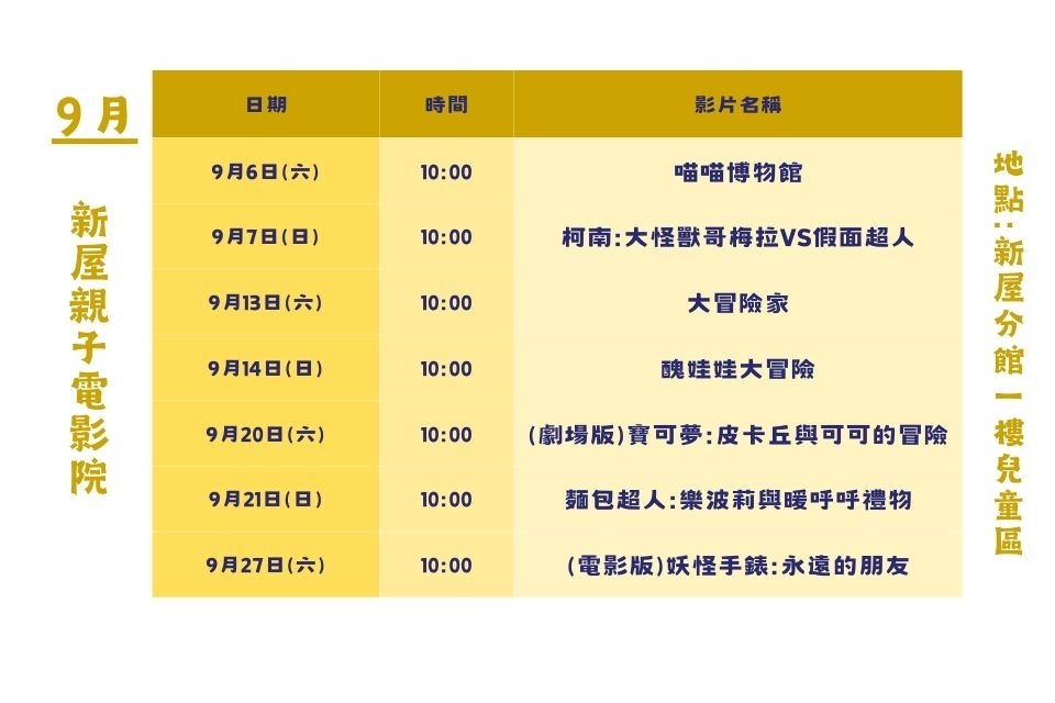 【新屋說故事】114年9月份親子電影活動