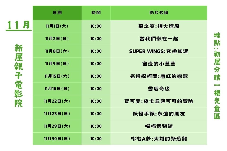 【新屋說故事】114年11月份親子電影活動