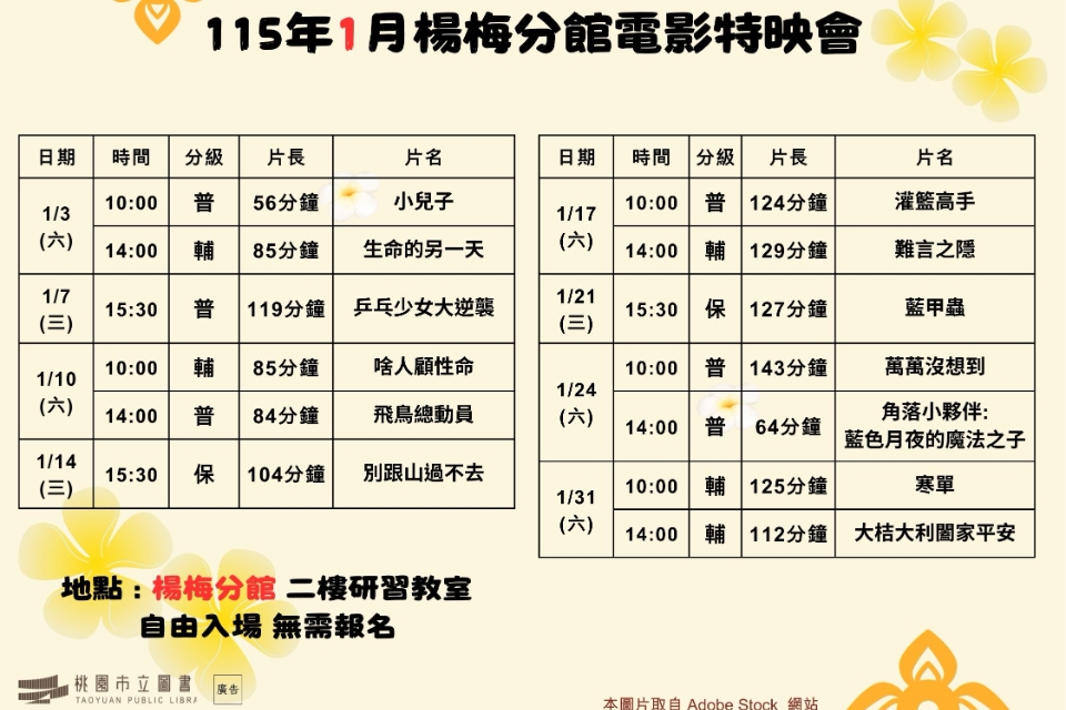 [楊梅電影]115年1月電影特映會-楊梅分館