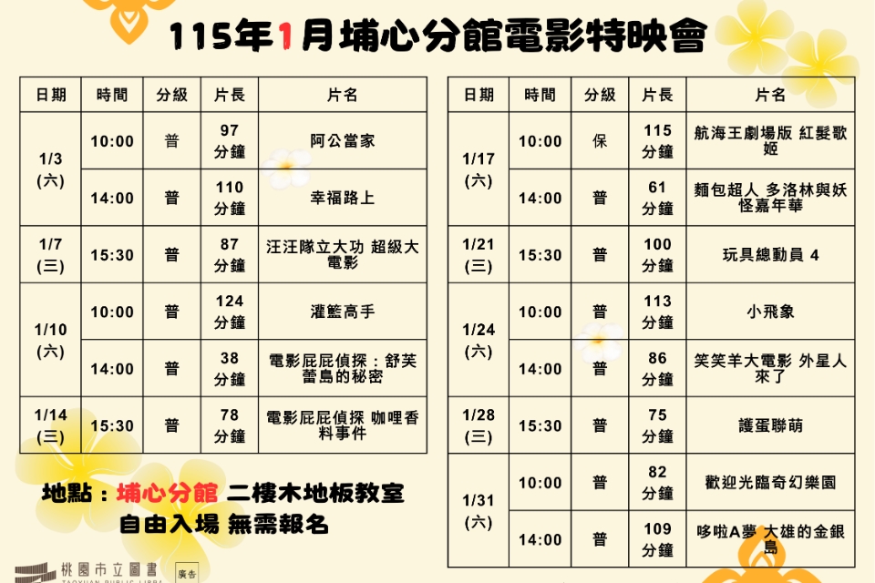 [楊梅電影]115年1月電影特映會-埔心分館