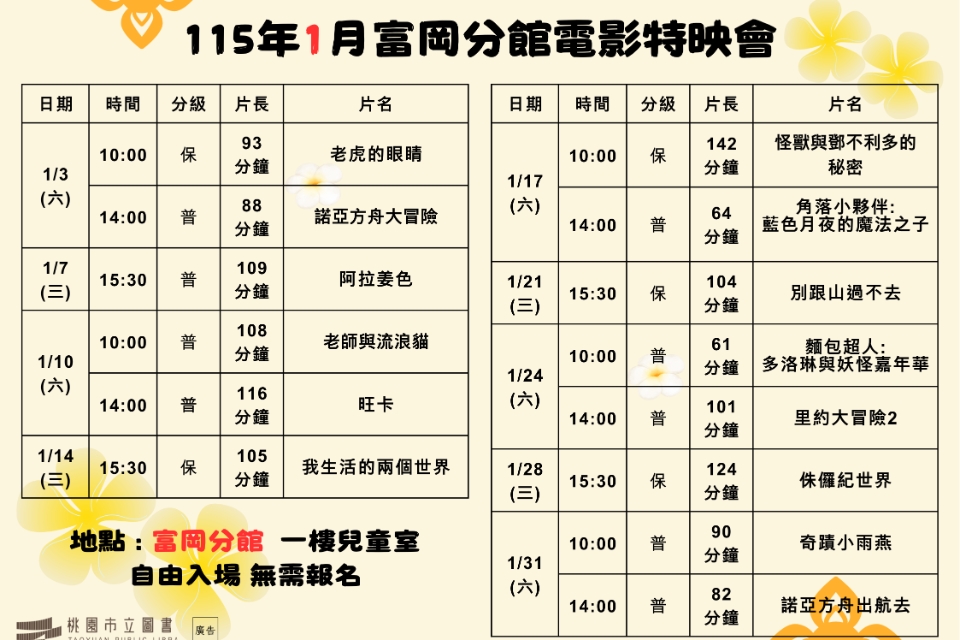 [楊梅電影]115年1月電影特映會-富岡分館