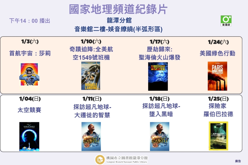 [龍潭電影]115年1月份 國家地理頻道紀錄片放映