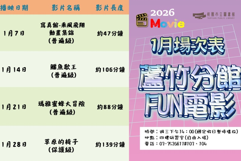 [蘆竹電影欣賞] 115年1月放映電影院