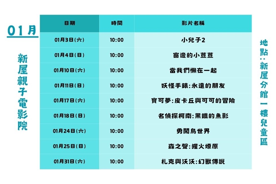 【新屋說故事】115年1月份親子電影院活動