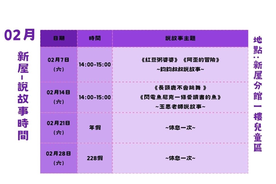 【新屋說故事】115年2月份說故事活動