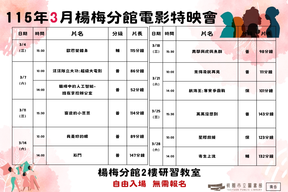 [楊梅電影]115年3月電影特映會-楊梅分館