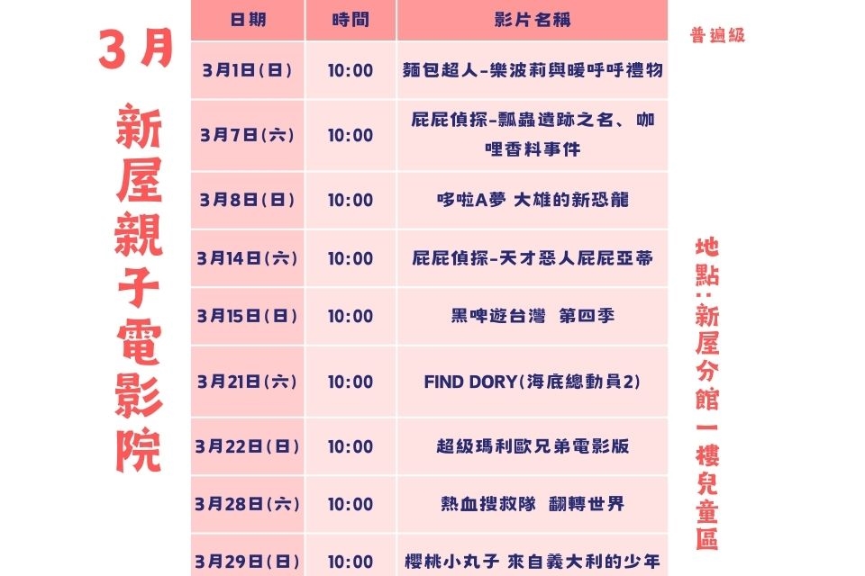 【新屋電影院】 115年3月親子電影院