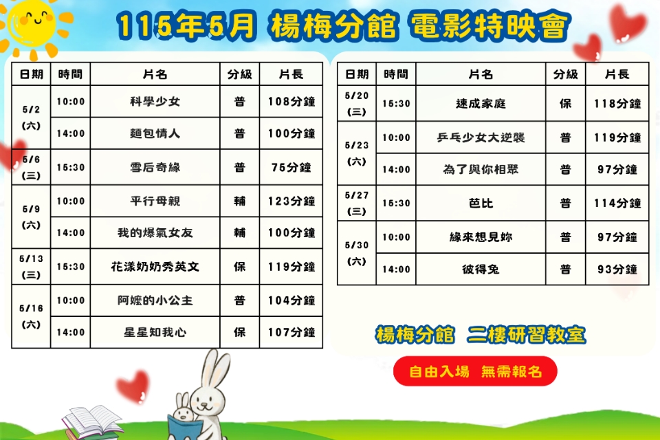 [楊梅電影]115年5月電影特映會-楊梅分館