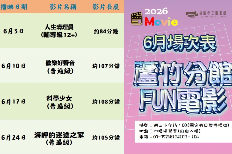 [蘆竹電影欣賞] 6月放映電影院