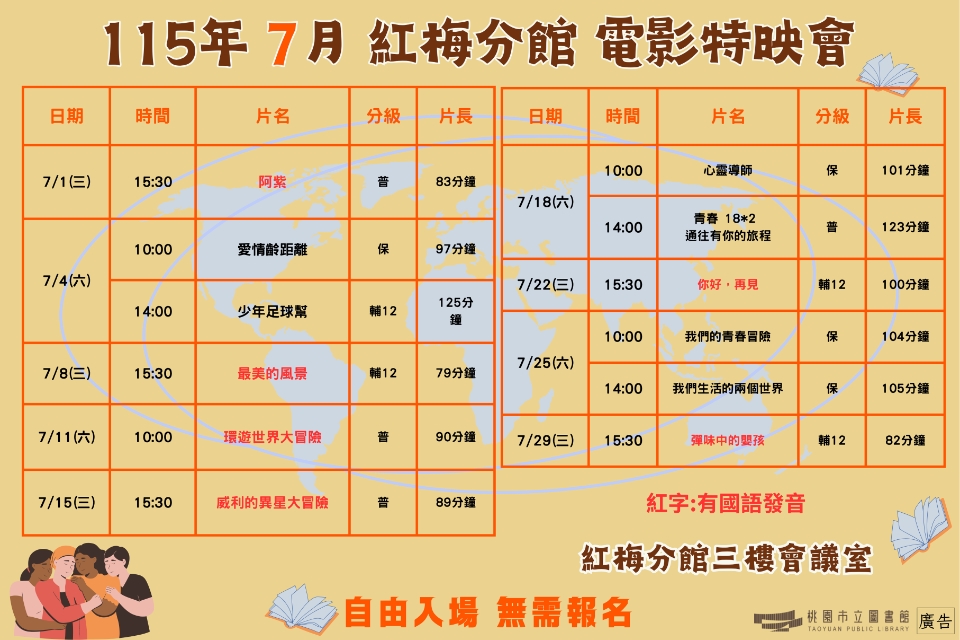 [楊梅電影]115年7月電影特映會-紅梅分館