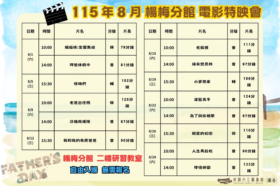 [楊梅電影]115年8月電影特映會-楊梅分館