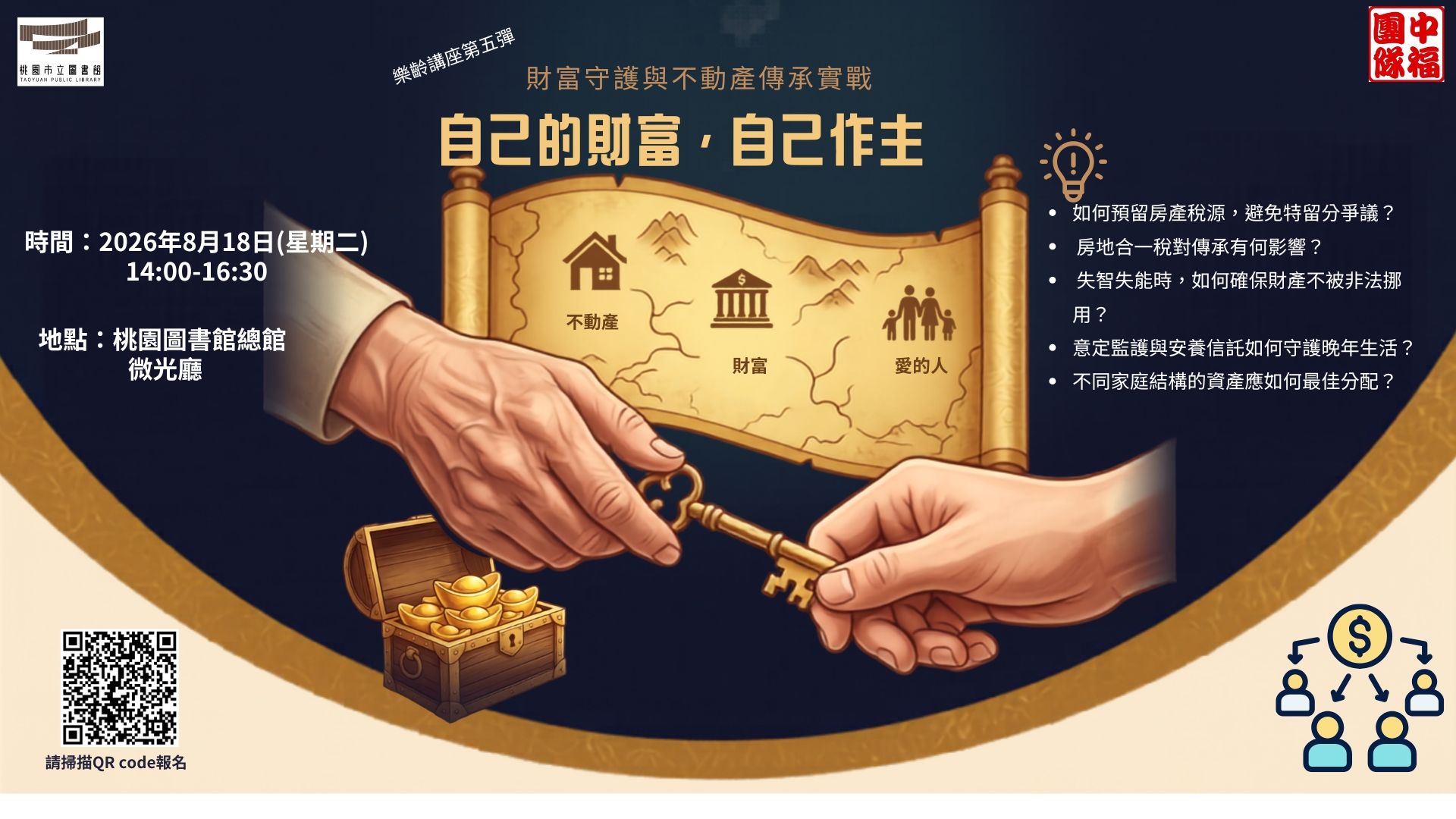 【樂齡金融素養系列講座】自己的晚年自己作主——財富守護與不動產傳承實戰
